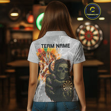 Load image into Gallery viewer, Women's Custom Darts Shirt With Death Reaper Fiery Dartboard &amp; Lightning Effect NYN0295