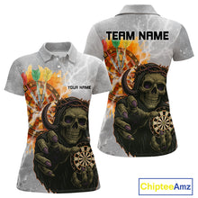 Load image into Gallery viewer, Women's Custom Darts Shirt With Death Reaper Fiery Dartboard &amp; Lightning Effect NYN0295