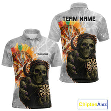 Load image into Gallery viewer, Men's Custom Darts Shirt With Death Reaper Fiery Dartboard &amp; Lightning Effect NYN0295