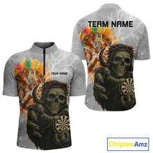 Load image into Gallery viewer, Men's Custom Darts Shirt With Death Reaper Fiery Dartboard &amp; Lightning Effect NYN0295