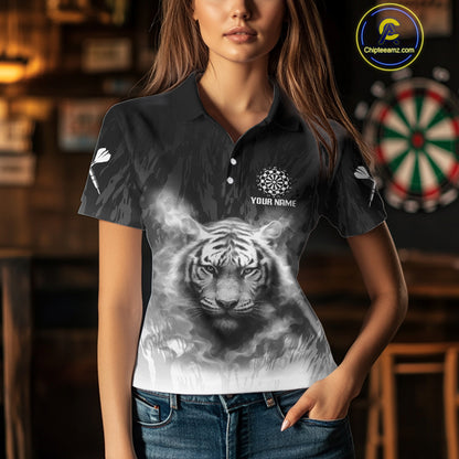 Women's Custom Darts Shirt With Pale Smoke Tiger Grunnge Pattern Dartboard NYN0296