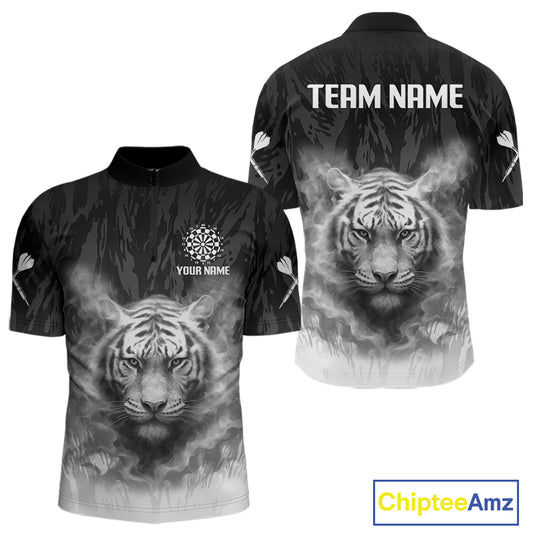 Men's Custom Darts Shirt With Pale Smoke Tiger Grunnge Pattern Dartboard NYN0296