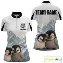 Load image into Gallery viewer, Women’s Darts Shirt With Iceberg Scene And Fierce Penguin Duo, Custom Name Option NYN0300
