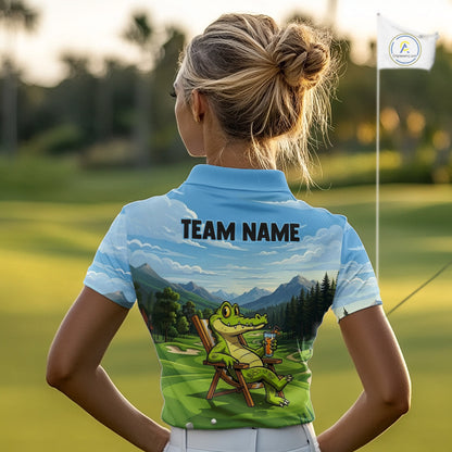 Funny Crocodile Golf Course Golf Polo Shirts For Women Personalized Team Name Golf Attire NYN3250