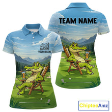 Load image into Gallery viewer, Funny Crocodile Golf Course Golf Polo Shirts For Women Personalized Team Name Golf Attire NYN3250