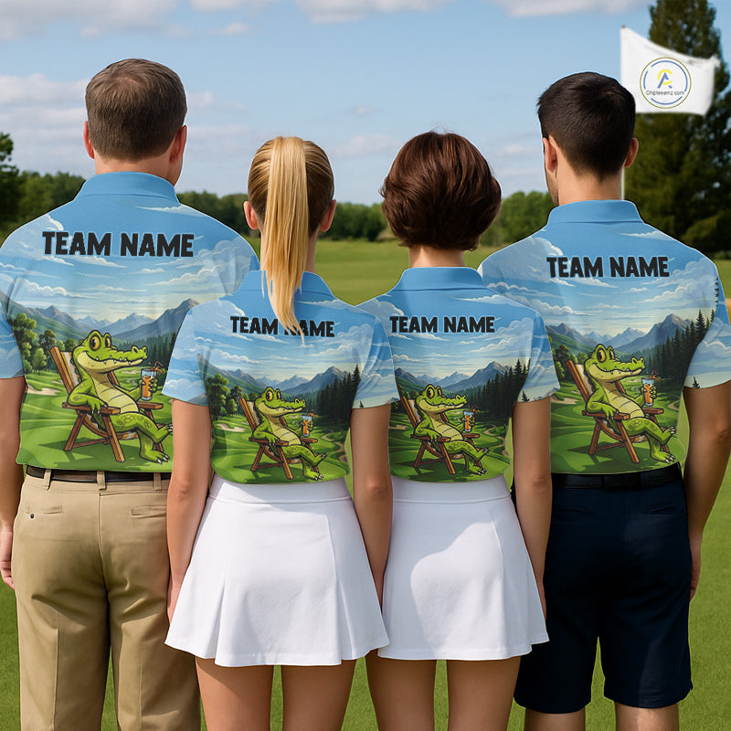 Funny Crocodile Golf Course Golf Polo Shirts For Men Personalized Team Name Golf Attire NYN3250