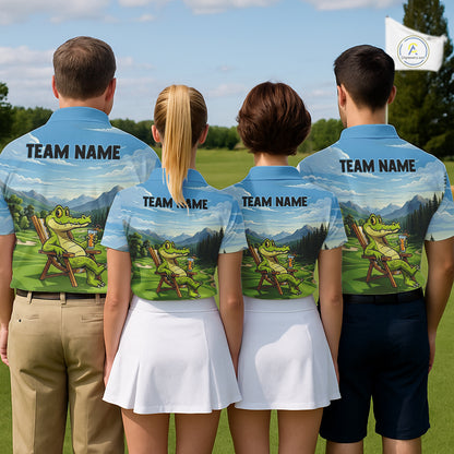 Funny Crocodile Golf Course Golf Polo Shirts For Men Personalized Team Name Golf Attire NYN3250