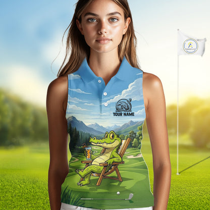 Funny Crocodile Golf Course Golf Sleeveless Polo Shirts For Women Personalized Team Name Golf Attire NYN3250