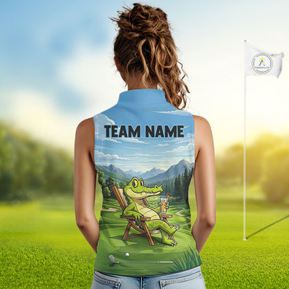 Funny Crocodile Golf Course Golf Sleeveless Polo Shirts For Women Personalized Team Name Golf Attire NYN3250
