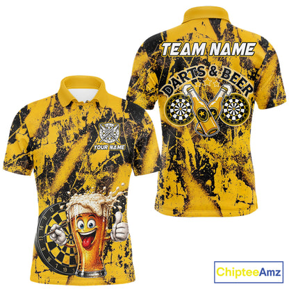 Yellow Grunge Funy Beer Darts Polo & 1/4 Zip For Men Personalized Grunge Dart Team Shirts NYN3241