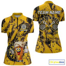 Load image into Gallery viewer, Yellow Grunge Funy Beer Darts Polo &amp; 1/4 Zip For Women Personalized Grunge Dart Team Shirts NYN3241