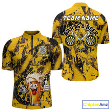 Load image into Gallery viewer, Yellow Grunge Funy Beer Darts Polo &amp; 1/4 Zip For Men Personalized Grunge Dart Team Shirts NYN3241