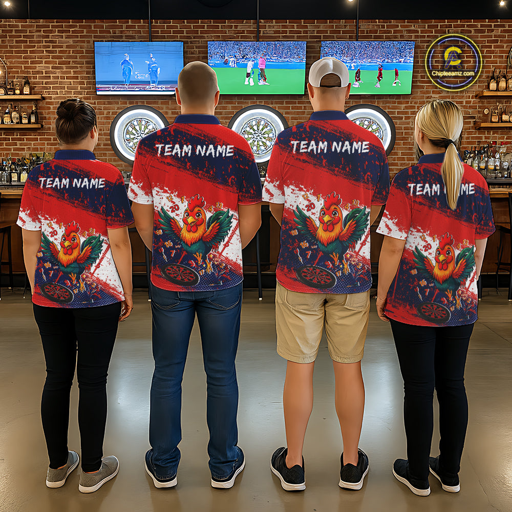 Red, White And Blue Funny Rooster Mens Darts Shirt Personalized Grunge Team Darts Jersey NYN3245