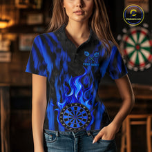 Load image into Gallery viewer, Grunge Black And Blue Flaming Dartboard Women Darts Shirt Personalized Team Darts Jersey NYN3247