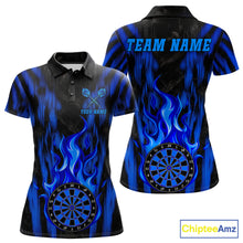 Load image into Gallery viewer, Grunge Black And Blue Flaming Dartboard Women Darts Shirt Personalized Team Darts Jersey NYN3247