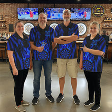 Load image into Gallery viewer, Grunge Black And Blue Flaming Dartboard Women Darts Shirt Personalized Team Darts Jersey NYN3247