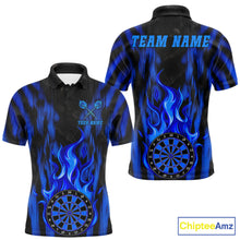 Load image into Gallery viewer, Grunge Black And Blue Flaming Dartboard Mens Darts Shirt Personalized Team Darts Jersey NYN3247