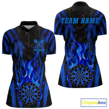 Load image into Gallery viewer, Grunge Black And Blue Flaming Dartboard Women Darts Shirt Personalized Team Darts Jersey NYN3247