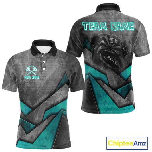 Aggressive Dog Dartboard Turquoise Darts Shirt For Men - Custom Name For Players NYN0563