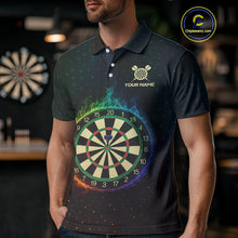 Load image into Gallery viewer, Custom Flames Skull Rainbow Dartboard Dart Men Polo Jerseys Colorful Dart Team Shirt NYN1697