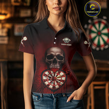 Load image into Gallery viewer, Black And Red Skull Camo Heart Dartboard Darts Polo Shirt For Women Grunge Dart Jerseys NYN1962