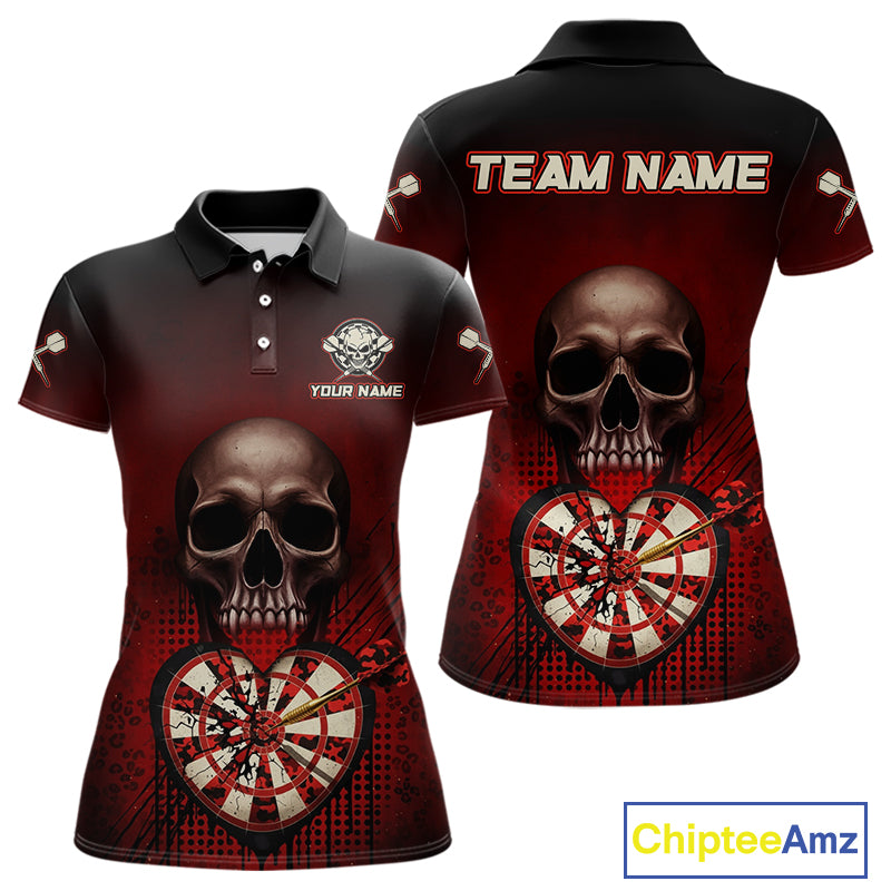 Black And Red Skull Camo Heart Dartboard Darts Polo Shirt For Women Grunge Dart Jerseys NYN1962
