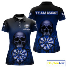 Load image into Gallery viewer, Black And Blue Skull Camo Heart Dartboard Darts Polo Shirt For Women Grunge Dart Jerseys NYN1964