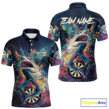 Load image into Gallery viewer, Personalized Multi-Color Splatter Funny Shark Men Darts Polo League Shirts Dart Jerseys NYN2217