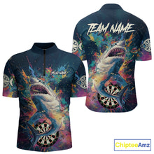 Load image into Gallery viewer, Personalized Multi-Color Splatter Funny Shark Men Darts Quarter-Zip League Shirts Dart Jerseys NYN2217