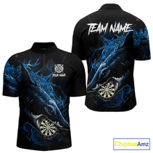 Load image into Gallery viewer, Personalized Blue Horror Shark Men Darts Quarter-Zip League Shirts Funny Grunge Dart Jerseys NYN2218