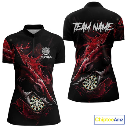 Personalized Red Horror Shark Women Darts Polo League Shirts Funny Grunge Dart Jerseys NYN2219