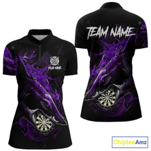 Load image into Gallery viewer, Personalized Purple Horror Shark Women Darts Quarter-Zip League Shirts Funny Grunge Dart Jerseys NYN2220