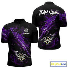 Load image into Gallery viewer, Personalized Purple Horror Shark Men Darts Quarter-Zip League Shirts Funny Grunge Dart Jerseys NYN2220