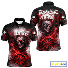 Load image into Gallery viewer, Red Crown Skull Fire Flame Dartboard Men Darts Polo Shirt Custom Grunge Dart Team Jerseys NYN2514