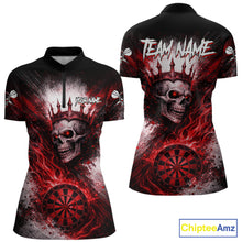 Load image into Gallery viewer, Red Crown Skull Fire Flame Dartboard Women Darts Quarter-zip Shirt Custom Grunge Dart Team Jerseys NYN2514