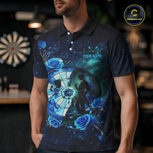 Load image into Gallery viewer, Blue Galaxy Roses Groom &amp; Bride Dartboard Men Darts Polo Shirt Custom Valentine Dart Couple Gifts NYN2516