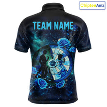 Load image into Gallery viewer, Blue Galaxy Roses Groom &amp; Bride Dartboard Men Darts Polo Shirt Custom Valentine Dart Couple Gifts NYN2516