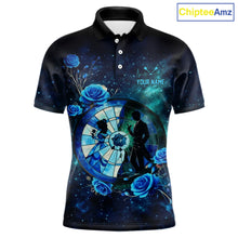 Load image into Gallery viewer, Blue Galaxy Roses Groom &amp; Bride Dartboard Men Darts Polo Shirt Custom Valentine Dart Couple Gifts NYN2516