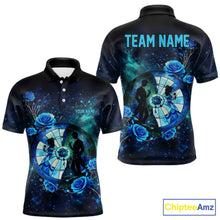 Load image into Gallery viewer, Blue Galaxy Roses Groom &amp; Bride Dartboard Men Darts Polo Shirt Custom Valentine Dart Couple Gifts NYN2516