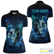 Load image into Gallery viewer, Blue Galaxy Roses Groom &amp; Bride Dartboard Women Darts Quarter-zip Shirt Custom Valentine Dart Couple Gifts NYN2516