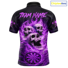 Load image into Gallery viewer, Purple Skulls Fire Flame Dartboard Darts Polo Shirt For Men Personalized Dart Team Jerseys NYN2517