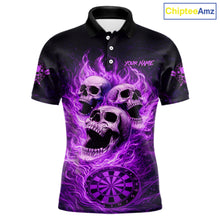 Load image into Gallery viewer, Purple Skulls Fire Flame Dartboard Darts Polo Shirt For Men Personalized Dart Team Jerseys NYN2517