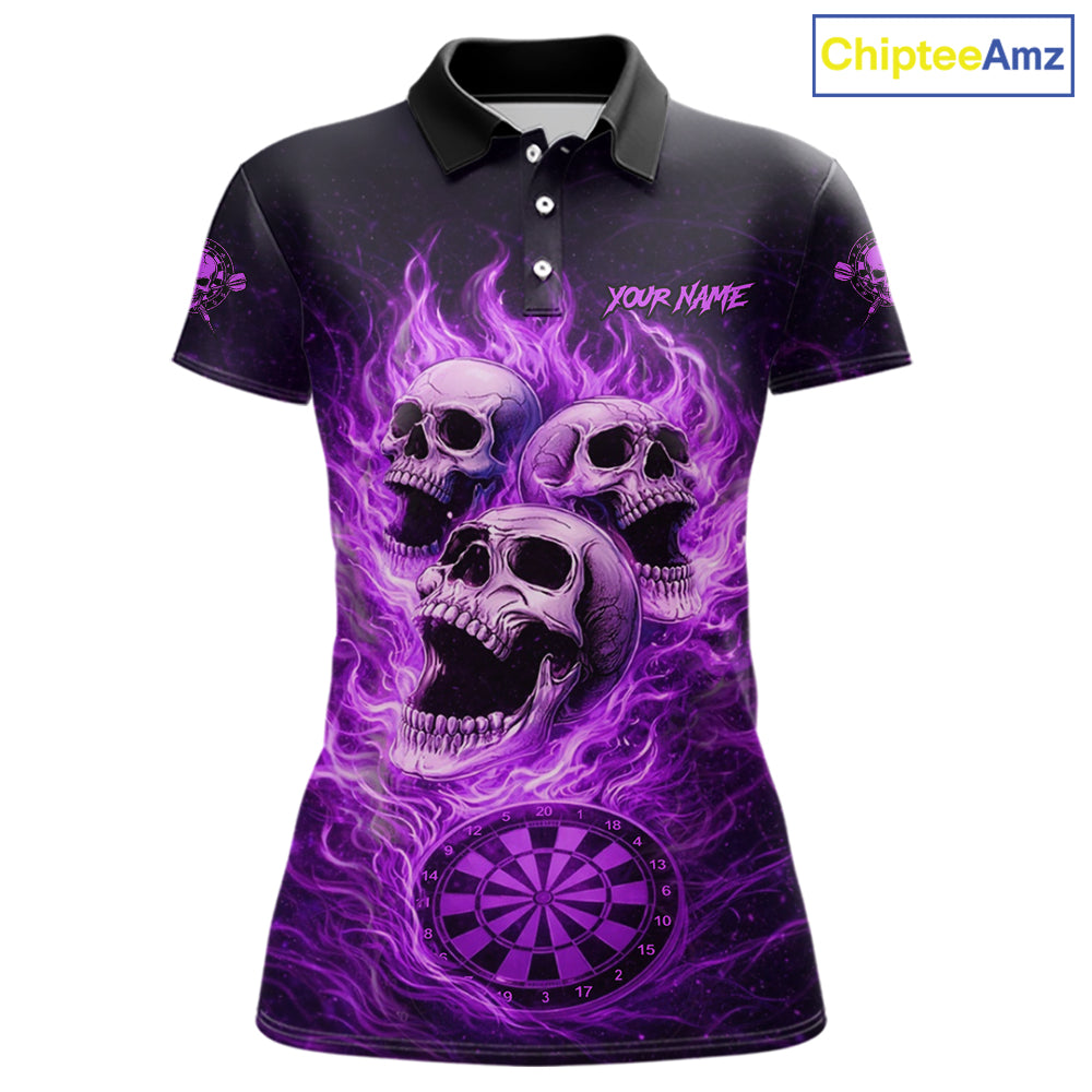 Purple Skulls Fire Flame Dartboard Darts Polo Shirt For Women Personalized Dart Team Jerseys NYN2517