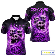 Load image into Gallery viewer, Purple Skulls Fire Flame Dartboard Darts Polo Shirt For Men Personalized Dart Team Jerseys NYN2517