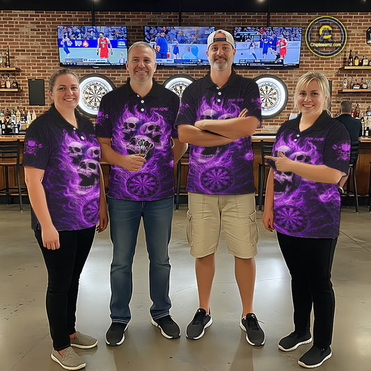 Purple Skulls Fire Flame Dartboard Darts Quarter-zip Shirt For Women Personalized Dart Team Jerseys NYN2517