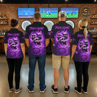 Purple Skulls Fire Flame Dartboard Darts Polo Shirt For Men Personalized Dart Team Jerseys NYN2517
