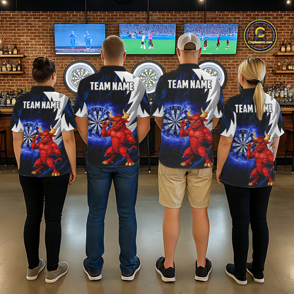 Personalized Blue Dartboard Flame Dart Polo & Quarter Zip Shirt Funny Bull Darts Attire For Men NYN2870