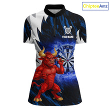 Load image into Gallery viewer, Personalized Blue Dartboard Flame Dart Polo &amp; Quarter Zip Shirt Funny Bull Darts Attire For Women NYN2870