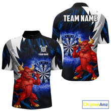 Load image into Gallery viewer, Personalized Blue Dartboard Flame Dart Polo &amp; Quarter Zip Shirt Funny Bull Darts Attire For Men NYN2870