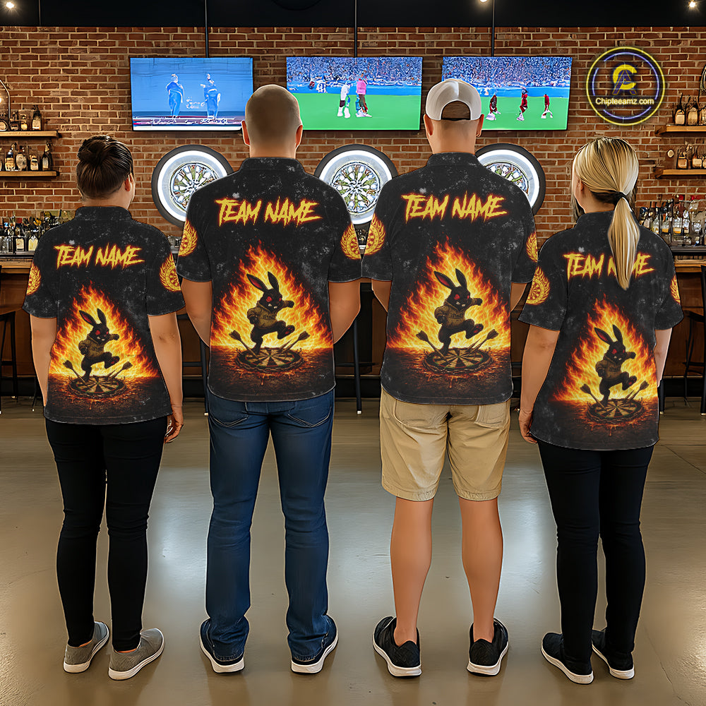 Crazy Rabbit Dartboard Fire Flame Darts Shirt For Women Custom Name & Team Grunge Dart Outfits Jerseys NYN3080